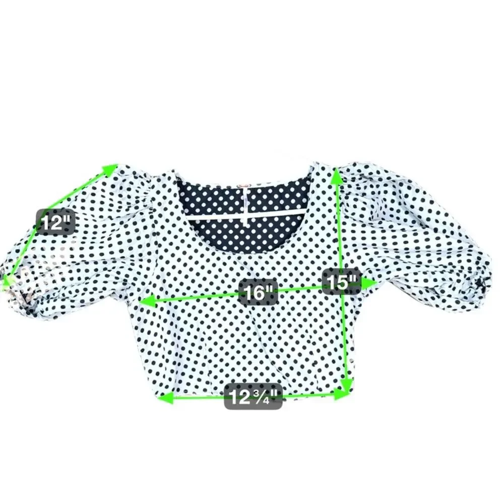 Free People Revolve Puff Sleeve Blouse Cropped‎ Polka Dot Blue Women 6